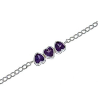 3 Hearts Created Alexandrite Heart Bezel Bracelet .925 Sterling Silver Rhodium Finish - CP120N60FBV