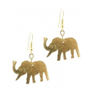 Maisha Fair Trade Hammered Brass Elephant Drop Earring - C511C1HKU43