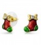 Bling Jewelry Crystal Christmas Stocking Enamel Bow Studs Gold Plated Alloy - CL11RI572HB
