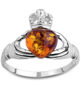 Honey Amber and Sterling Silver Irish Claddagh Ring - CS112BXZONJ