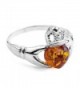 Honey Amber Sterling Silver Claddagh