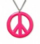 Hot Pink Hippie Peace Sign Enamel Finish On Pewter Pendant Necklace - CZ12B0CS4CT
