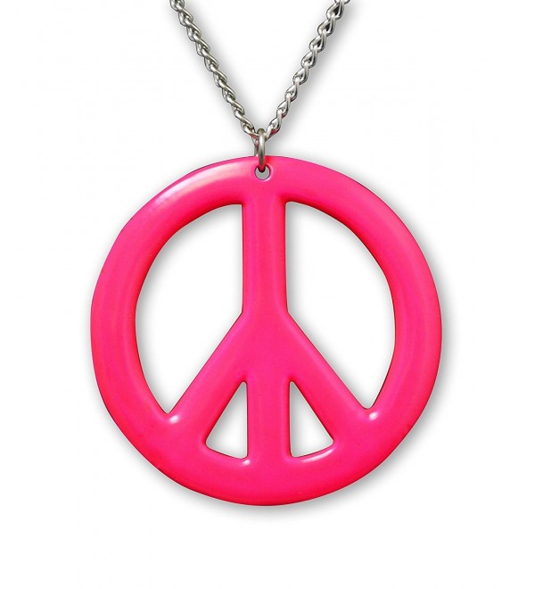 Hot Pink Hippie Peace Sign Enamel Finish On Pewter Pendant Necklace - CZ12B0CS4CT