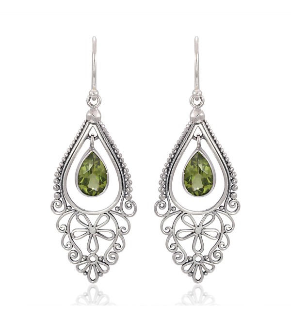 925 Sterling Silver Bali Filigree Chandelier Design w/ Green Peridot Dangle Earrings - CB126GZ6CD3