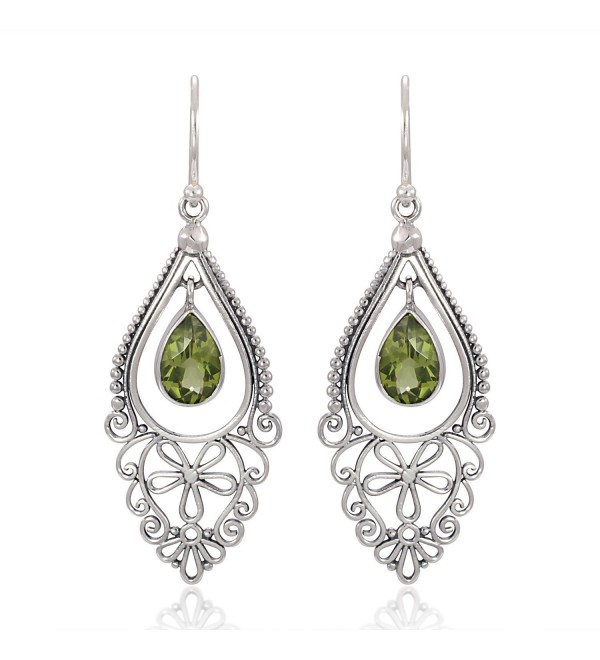 925 Sterling Silver Bali Filigree Chandelier Design w/ Green Peridot Dangle Earrings - CB126GZ6CD3