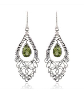 925 Sterling Silver Bali Filigree Chandelier Design w/ Green Peridot Dangle Earrings - CB126GZ6CD3