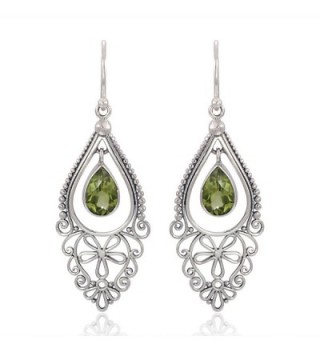 925 Sterling Silver Bali Filigree Chandelier Design w/ Green Peridot Dangle Earrings - CB126GZ6CD3