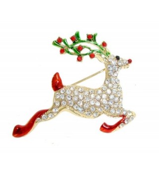 TTjewelry Pretty Christmas Deer Gold-tone Brooch Pin Clear Rhinestone Crystal - CP129NC7LNL