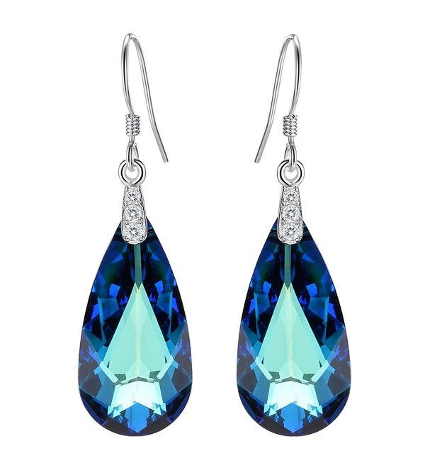 EleQueen 925 Sterling Silver CZ Teardrop French Hook Dangle Earrings Bermuda Blue Made with Swarovski Crystals - CT12N0JZOLM