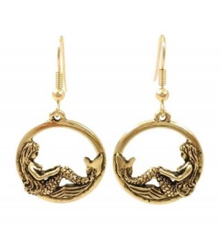 Stainless Steel Dangle Earrings Fantasy Mermaid Gold Tone - CV11MBKINNZ
