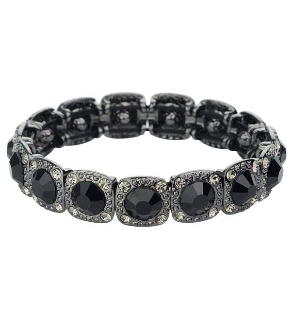 Women's Round Stone Cut Stud Stretch Bracelet - Black - CU185YE6STD