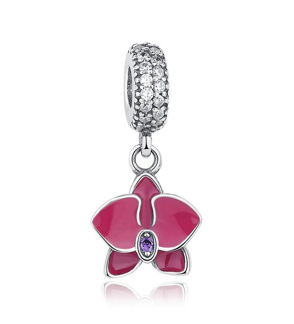 The Kiss Orchid With Radiant Clear & Purple CZ Dangle 925 Sterling Silver Bead Fits European Charm Bracelet - CX17XXNQGMI