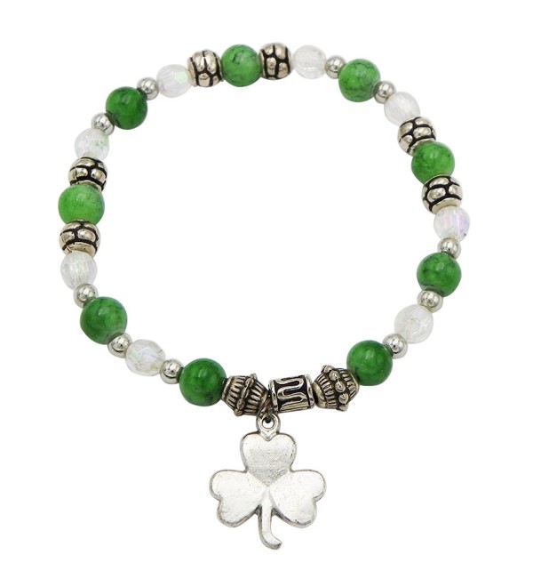 Rosemarie Collections Women's St Patrick's Day Irish Beaded Stretch Bracelet with Charm - CK187LTUMXD