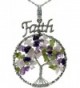 Lucky Tree of Life Necklace Faith Charm Best Friend Gemstones Pendant 18" 24" Chain for Gift - Mixed circle - CL12HQV1ISF
