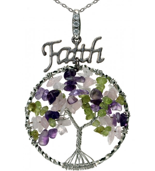 Lucky Tree of Life Necklace Faith Charm Best Friend Gemstones Pendant 18" 24" Chain for Gift - Mixed circle - CL12HQV1ISF