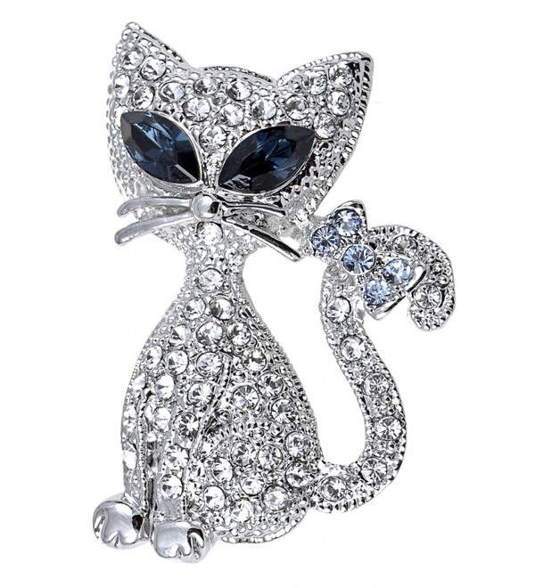 Alilang Silvery Tone Clear Crystal Colored Rhinestones Cat Kitty Bow Brooch Pin - C1119LR4O25