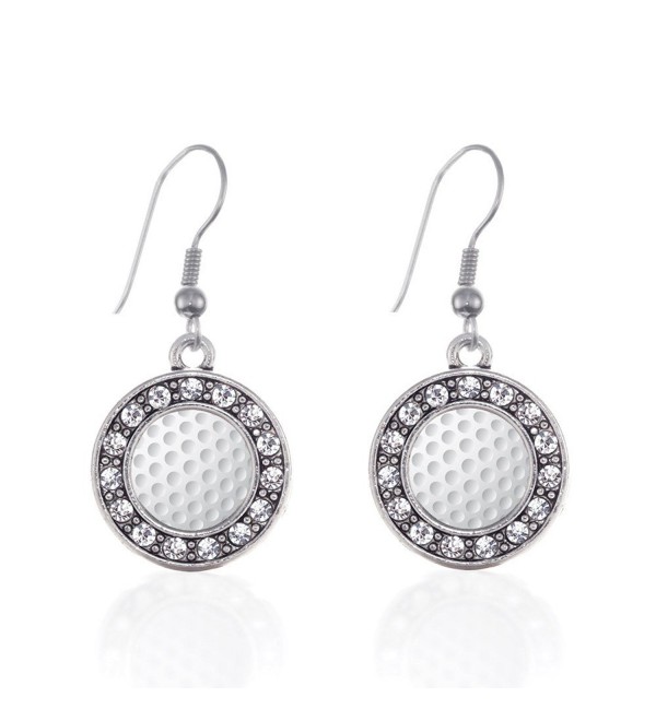 Golf Lovers Circle Charm Earrings French Hook Clear Crystal Rhinestones - CM124BV85J3