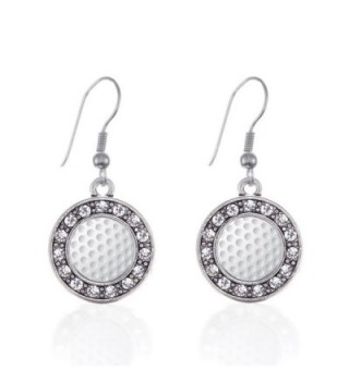 Golf Lovers Circle Charm Earrings French Hook Clear Crystal Rhinestones - CM124BV85J3