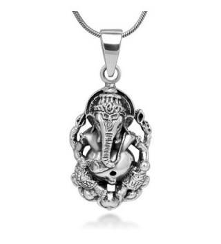 Sterling Silver Hindu Lord Ganesh Ganesha Elephant Hindu God of Fortune 2D Pendant Necklace 18'' - CN11WYKXLNJ