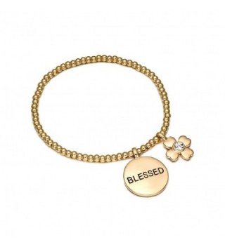 COTTON TREE jewelry four-leaf clover "blessed" pendant charm Stretch bangle Bracelet - C312LGFI7JZ