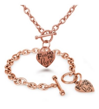 Stainless Steel Faith Hope Love Heart Charm Bracelet and Necklace - CH12K07JMWV