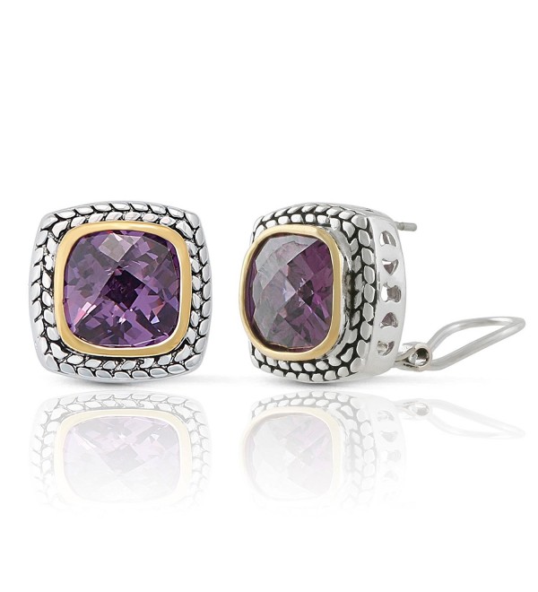 JanKuo Jewelry Two Tone Vintage Style Amethyst Color Cubic Zirconia French Clip Earrings - CH121SC1W0R