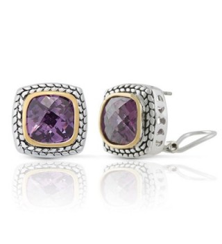 JanKuo Jewelry Two Tone Vintage Style Amethyst Color Cubic Zirconia French Clip Earrings - CH121SC1W0R