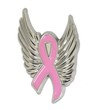 PinMart's Breast Cancer Pink Awareness Ribbon with Silver Angel Wings Enamel Lapel Pin - CC11L8KNBWR