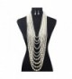 Women's Ten Multi-Strand Simulated Pearl Statement Necklace and Earrings Set in Cream Color - CH12LHRBH4T
