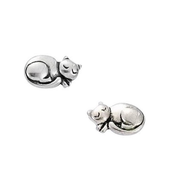 So Chic Jewels - 925 Sterling Silver Sleeping Cat Kitty Stud Earrings - CT119HF8WAF