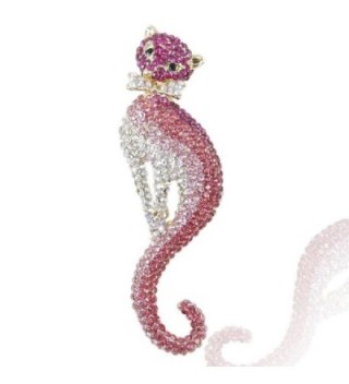 EVER FAITH Women's Austrian Crystal Graceful Kitten Pet Cat with Bowknot Brooch - Pink Gold-Tone - CE11F6A8TDZ