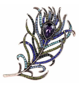 EVER FAITH Women's Austrian Crystal 4 Inch Peacock Feather Banquet Brooch - Multicolor Gold-Tone - C2183GI5HSI