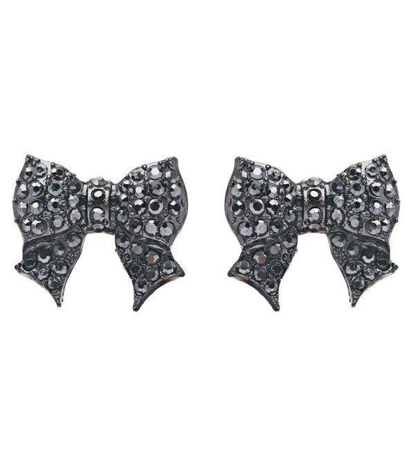 Gorgeous Fashion Ribbon Bow Design Crystal Rhinestone Pave Stud Earrings Black - CF11DIHBQIJ