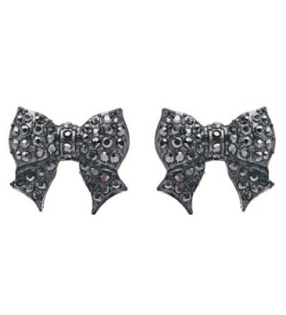 Gorgeous Fashion Ribbon Bow Design Crystal Rhinestone Pave Stud Earrings Black - CF11DIHBQIJ