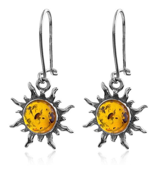 Dark Amber Sterling Silver Sun Hook Small Earrings - CP113ZLZ67Z