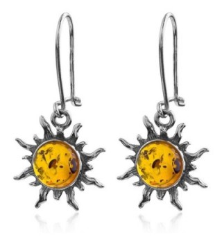 Dark Amber Sterling Silver Sun Hook Small Earrings - CP113ZLZ67Z