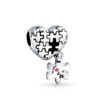 Bling Jewelry Autism Awarness Puzzle Dangling Heart Shaped Bead Charm .925 Sterling Silver - CT11G09SDER