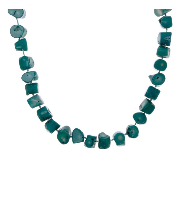 ZLYC Women Handmade Dyed Bright Coral Stone Single Strand Necklace Resort Jewelry - Blue - CX124KH4NXF