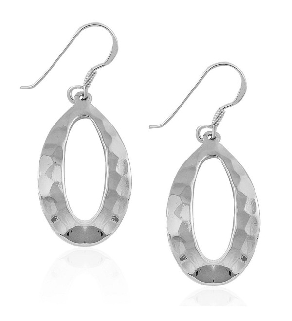 MIMI 925 Sterling Silver Hammered Open Oval Drop Dangle Earrings - CU12D70XX7X