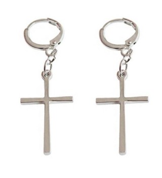 Unisex S925 Sterling Silver plated Jesus Christ Smooth Cross Charm Women Dangle Hoop Earrings - C6187Z8DC4D