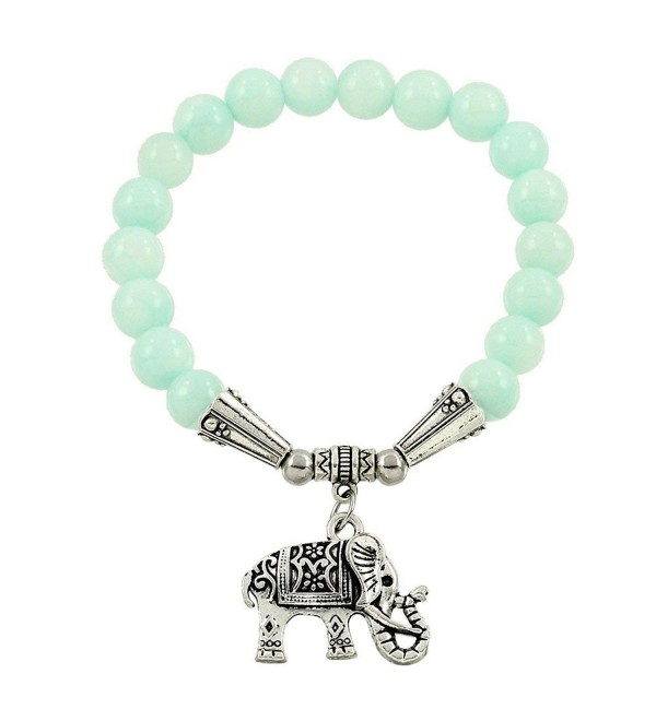 Falari Elephant Lucky Charm Natural Stone Bracelet Aqua Jade B2448-AJ - CX124HGLOD1