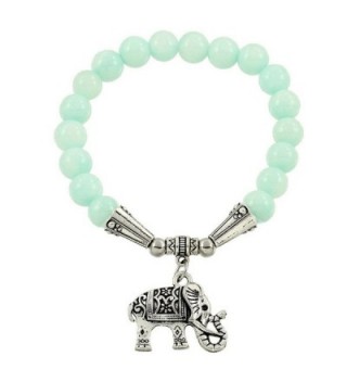 Falari Elephant Lucky Charm Natural Stone Bracelet Aqua Jade B2448-AJ - CX124HGLOD1