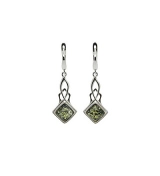 925 Sterling Silver Art Deco Leverback Dangle Earrings with Genuine Natural Baltic Amber - Green - CH17Z650R4D