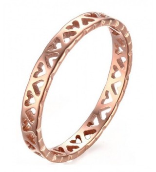 Stainless Steel Tiny Hollow Hearts Band Ring-3mm Rose Gold-Size 5-8 - C8184C3Q6OR