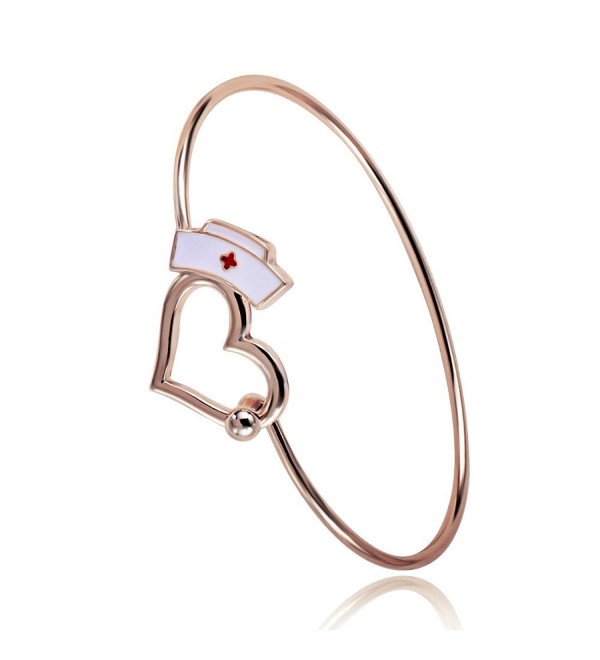 TUSHUO Nurse Gift Love Heart Bangle Bracelet Nursing Cap Jewelry Gift for Angel Nurse - Rose Gold - C2183N58E82