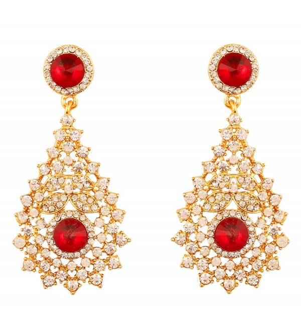 Touchstone Bollywood Rhinestone designer earrings - Red - CA17YX0YGD6
