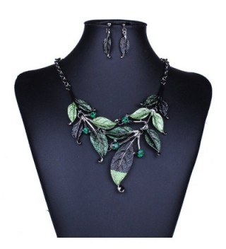 Moxeay Crystal Vintage Flower Rhinestone Leaves Necklace Choker Chunky Collar Chain - Green - C511R0QDBRD