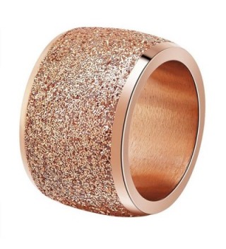 INRENG Women's Stainless Steel Ring Shiny Sequins Pave Sandblast Wide Wedding Band Silver- Rose Gold - Rose Gold - CP186U0S2G2