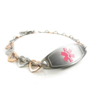 MyIDDr - Pre-Engraved & Customized Pacemaker Ladies Medical Bracelet- Steel & Rose Hearts - CO11KF76WCP