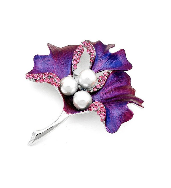 Glamorousky Leaf Brooch with Pink Austrian Element Crystal and White Fashion Pearl (4667) - CV118SOFLUV